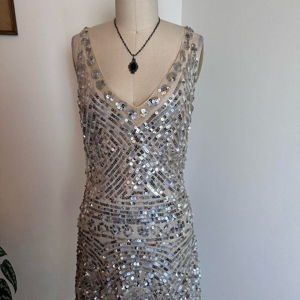 Vintage 1920s style Free people silver sequin beaded short dress drop waist XS - Picture 8 of 8
